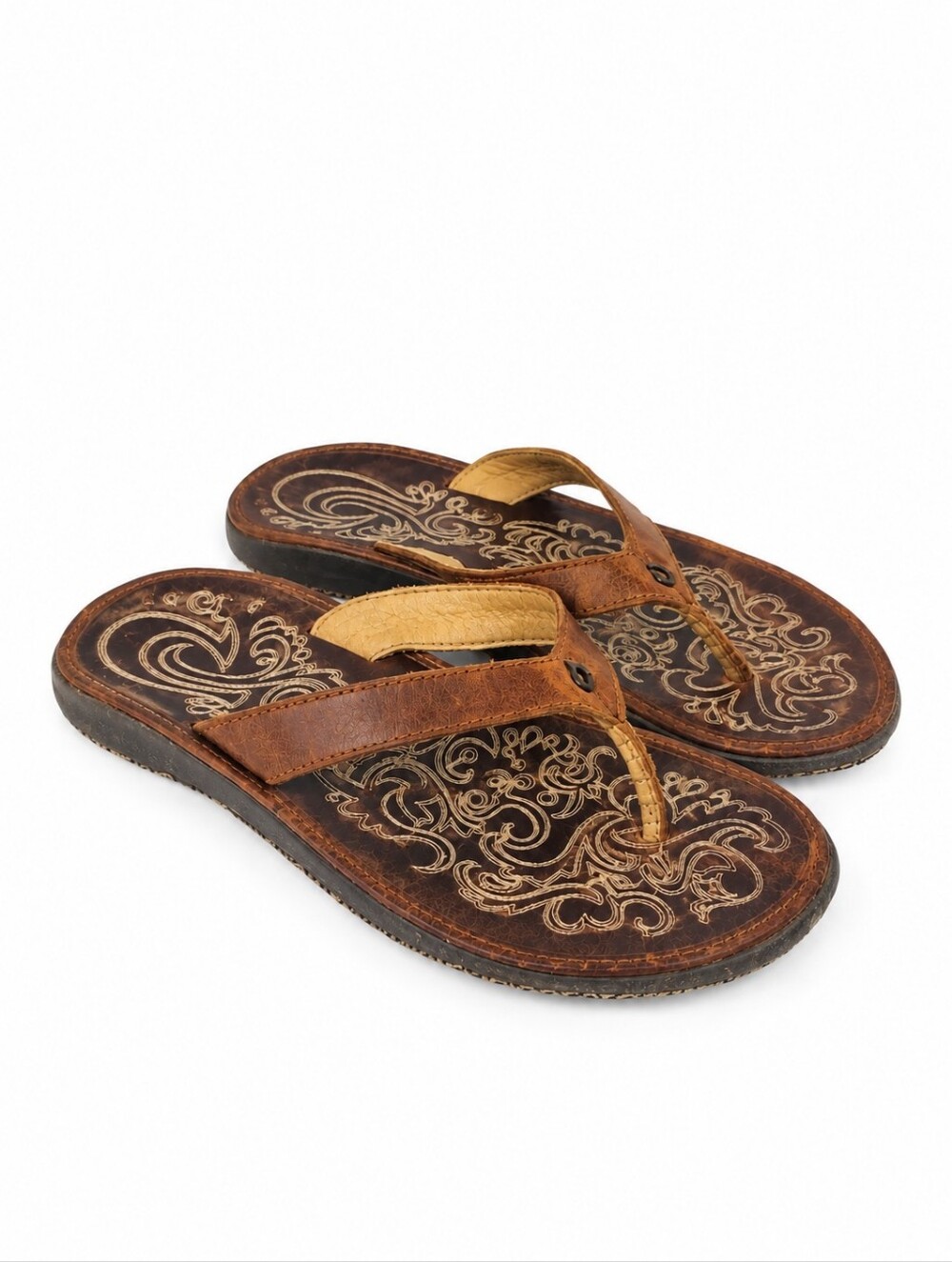 OluKai Paniolo Brown Leather Flip-flops Women's Sandals Size 6